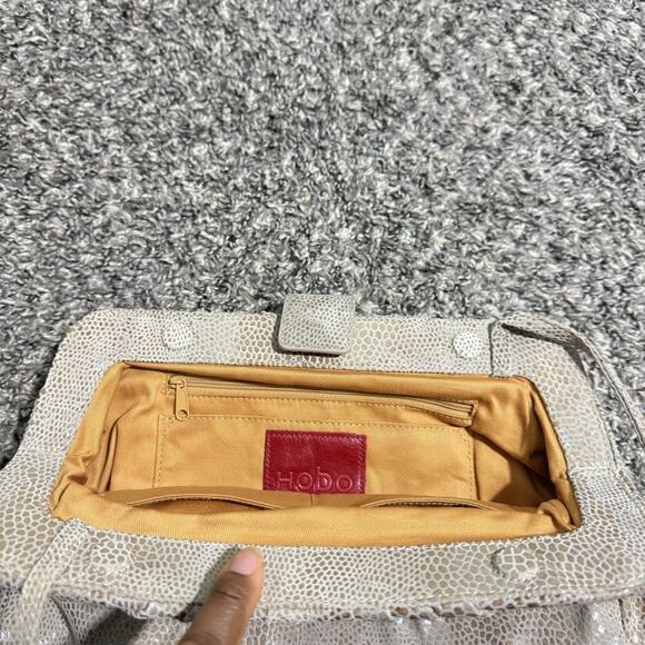 VTG Hobo International Shoulder Bag Frame Snake Skin Leather Print Beige New - Picture 9 of 10